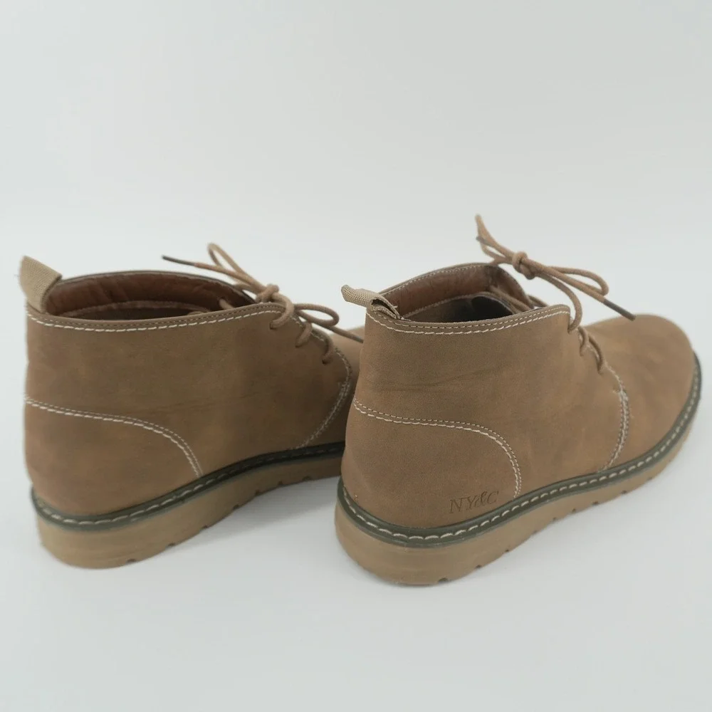 NY&C Chukka Boots Mens 8 Tan Lace Up Faux Suede Casual Ankle Shoes NY1052